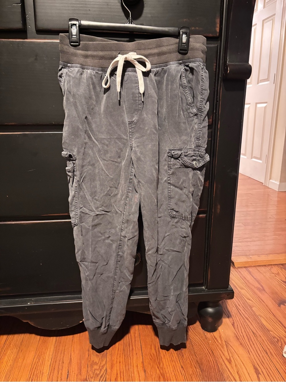 Gray Cargo Jogger Pants with Drawstring Waist